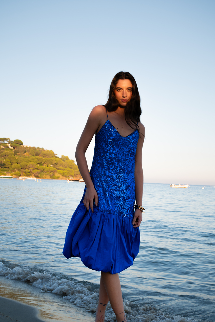 Balloon Paillettes Blue Dress